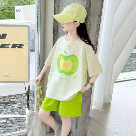 童装女童夏季时髦韩版洋气2026新款中大童洋气压图宽松套装两件套