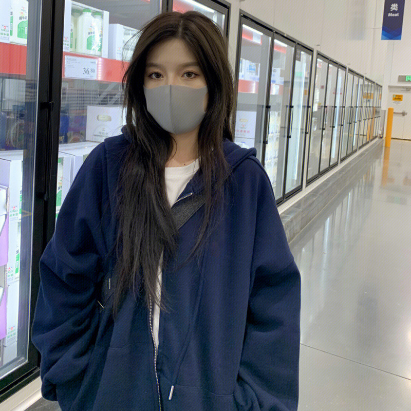 灰色卫衣拉链外套女春秋2025新款早秋穿搭大帽子chic韩系连帽上衣|undefined