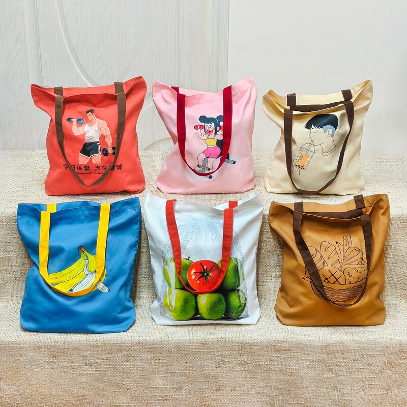 New Canvas Bag in Stock, Single Shoulder Cartoon Trendy Creative Abstract Canvas Tote Bag Versatile Eco-Friendly Shopping Bag