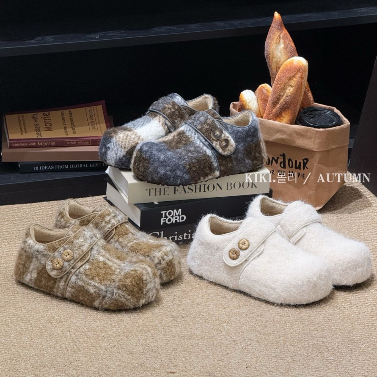 Mollykiki Korean Style Furry Women's Outer Wear Fleece-Lined Ins2025 Winter New Velcro Warm Birkenstock Shoes Trendy