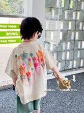 纯棉儿童短袖T恤男童2024新款童装夏季宽松洋气半袖上衣打底
