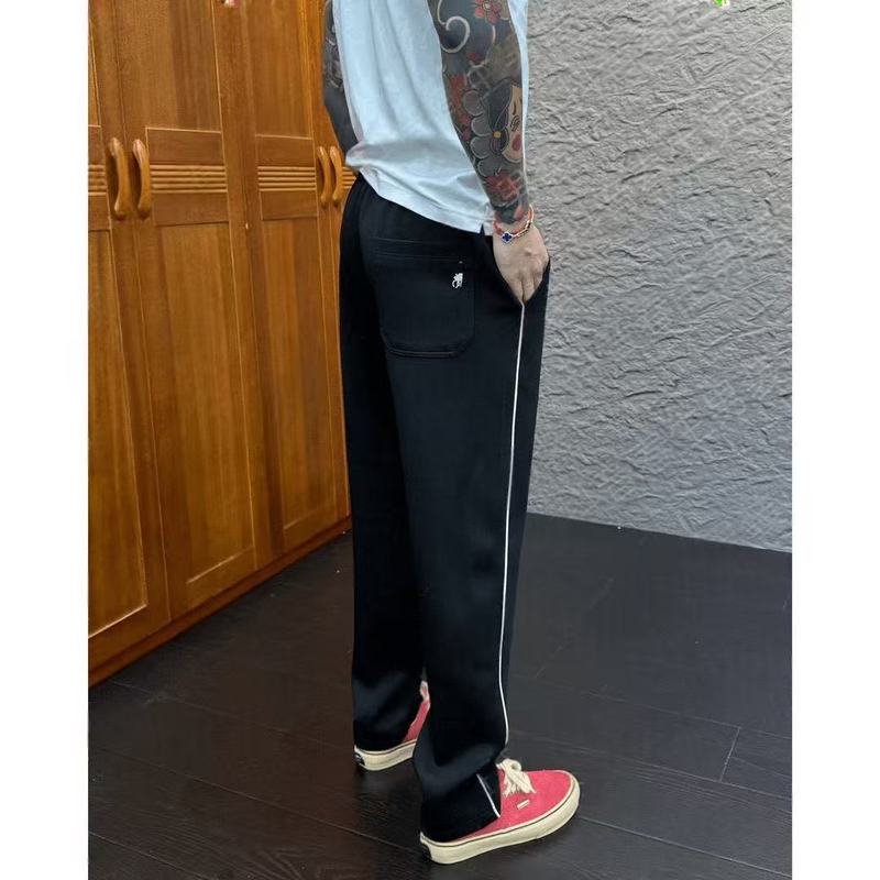秋季新款男士休闲拼接纯色刺绣百搭休闲裤时尚潮流直筒宽松长裤|undefined