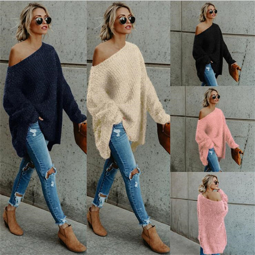Lace lace irregular stitching backless sexy dress Sexy off-shoulder sweater T-shirt