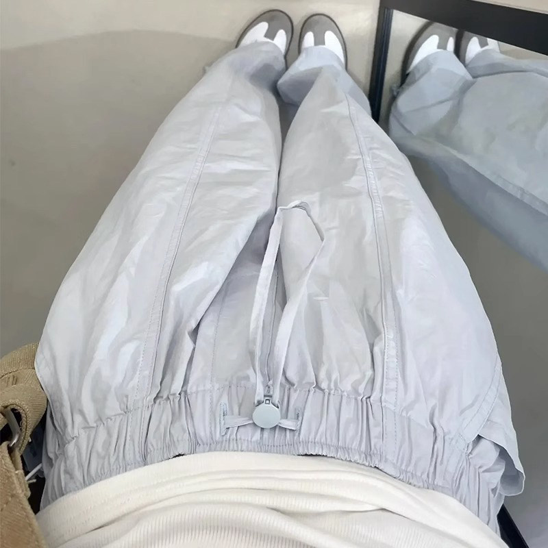 American-style cloud blue casual cargo pants for women, early autumn washed cotton loose wide-leg sports straight-leg jogger pants