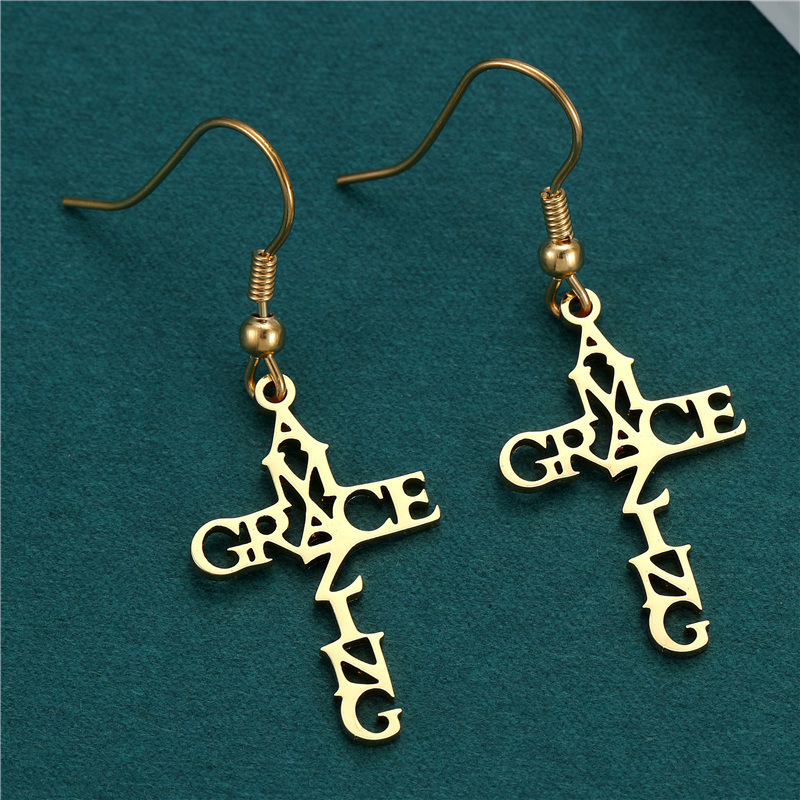 All Seasons Season 1 Pair Casual Elegant Cross Letter Plating 201 Stainless Steel Drop Earrings