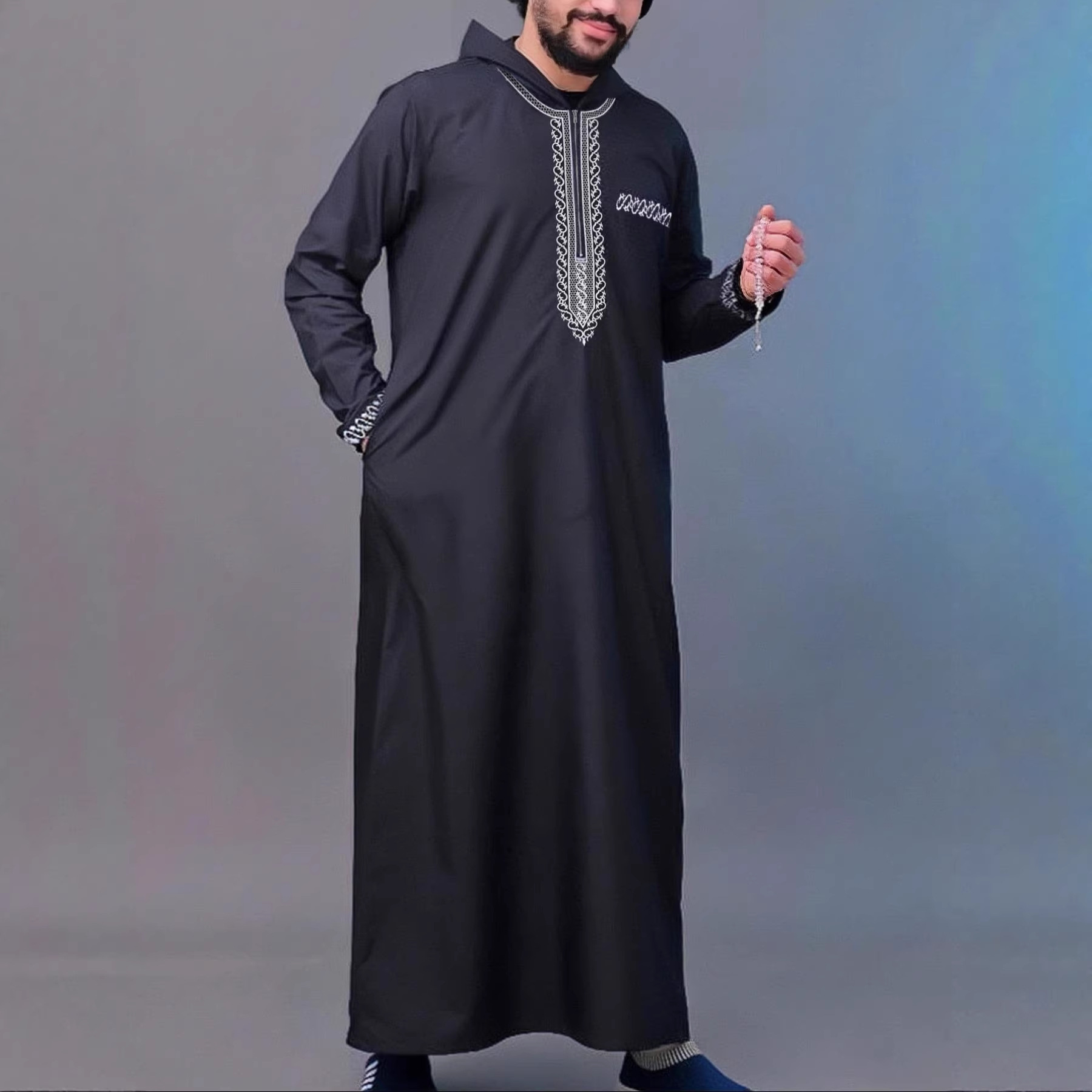 In stock 2026 spring new men's loose-fitting hooded casual embroidered long-sleeve ethnic traditional clothing