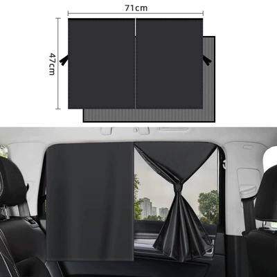 Car curtains Side Curtain with Black - black-bandage-double-layer-10-magnet-left-rear-single-piece