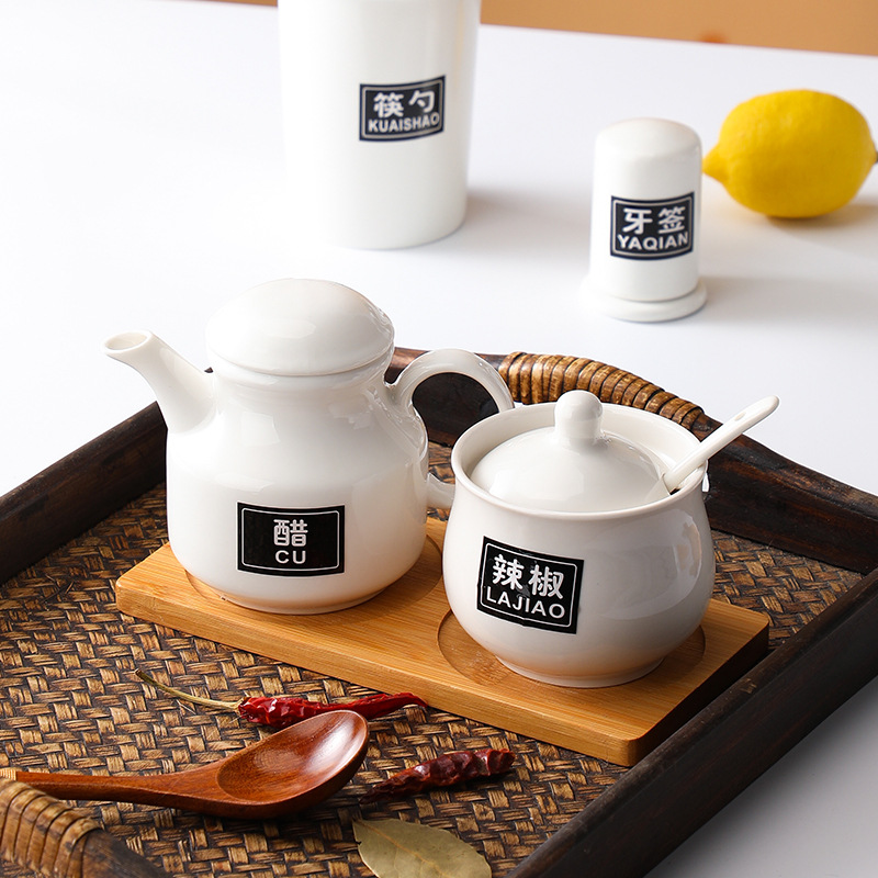 IYR7調味罐套裝陶瓷調味瓶罐辣椒罐廚房商用辣椒瓶醋壺牙籤餐廳用