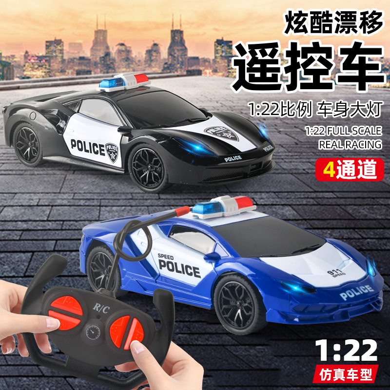 Coche deportivo de control remoto eléctrico para niños, coche de carreras todoterreno con luces, coche de policía, regalo para niños de 3 años, modelo recargable