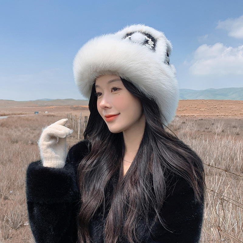 真水貂帽子秋冬加厚保暖狐狸毛渔夫帽盆帽虎头帽可爱显脸小醒狮帽|undefined