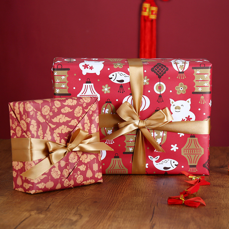 Papel de embalaje de estilo chino papel de regalo de boda rojo festivo Año Nuevo Festival de Primavera DIY papel de regalo