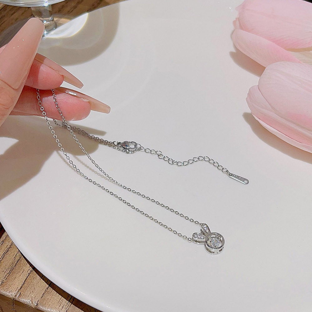Daily Occasion Wholesale Jewelry Cute Rabbit Titanium Steel Inlaid Zircon Pendant Necklace
