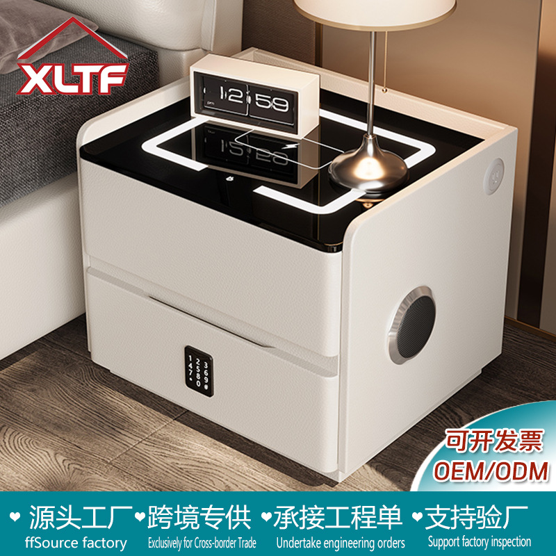 Mesita de noche inteligente de madera maciza suspendida de viento crema con luz