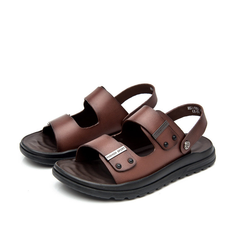 Dép sandal nam da bò hở mũi đế mềm gót 3 cm — nâu