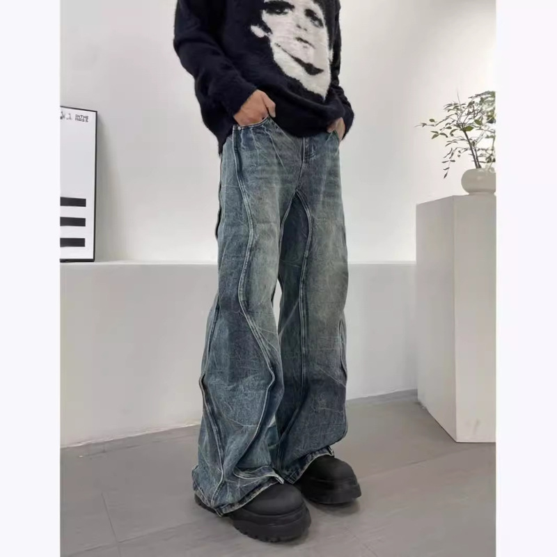 plus size American Style Retro Wash Side Curve Cut Wave Jeans Teenager Slimming All-match High Waist Long