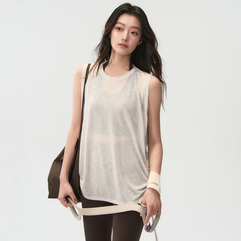 Sports Cover-Up Sleeveless Loose Yoga Top for Women Lightweight Running Quick-Drying Pilates Training Fitness Top