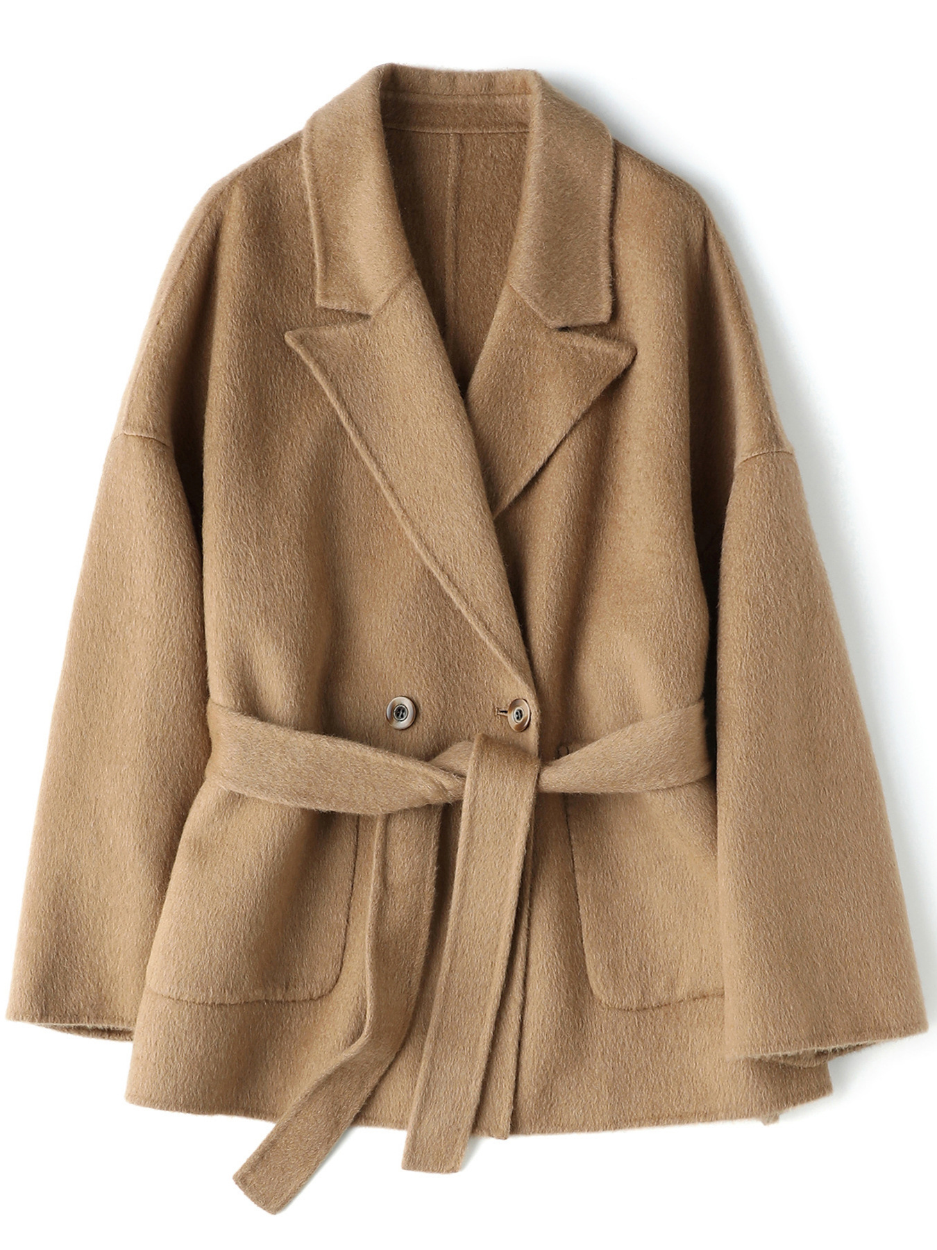 [100 Alxa Camel Velvet] Luxurious Warm Lapel Collar Loose Double-Sided Woolen Outwear for Women Mid-Length Woolen Outwear Winter