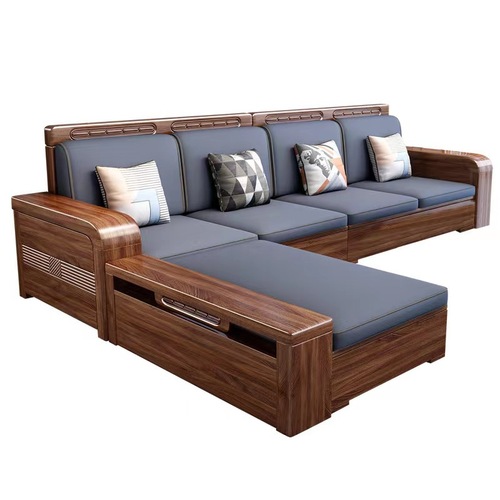 Gold Thread Walnut Wood Solid Sofa Set Modern Chinese Winter and Summer Dual-Purpose Living Room Washable Fabric Storage Sofa