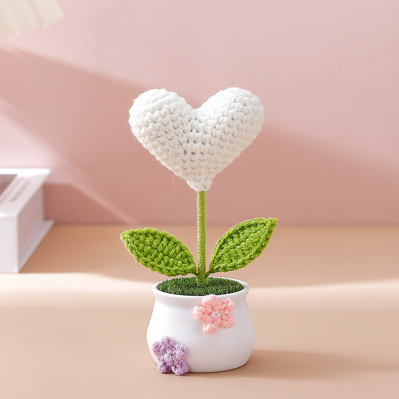 Terminado pequeña olla tejida a mano girasol lirio escritorio coche pequeña decoración regalo de cumpleaños regalo de graduación