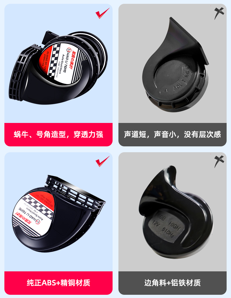 Suitable for Nissan horn modification for the X-Trail, Sylphy, Teana, Tiida, and Qashqai, with high-pitched and low-pitched sounds