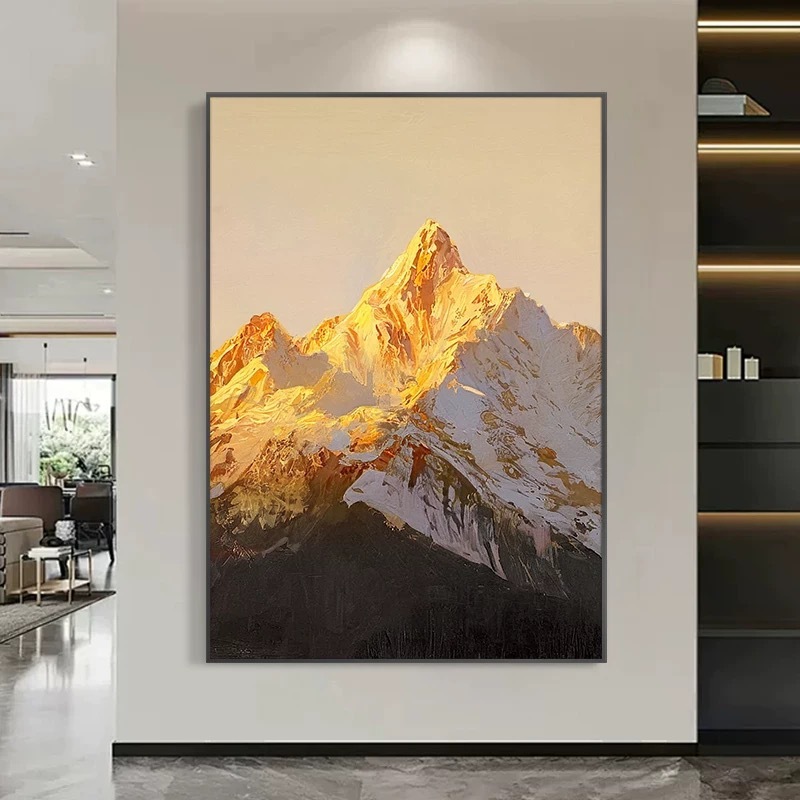 日照金山純粋な手描きのテクスチャ絵画ハイエンド玄関吊り絵画大芬村手描き油絵カスタム装飾絵画|undefined