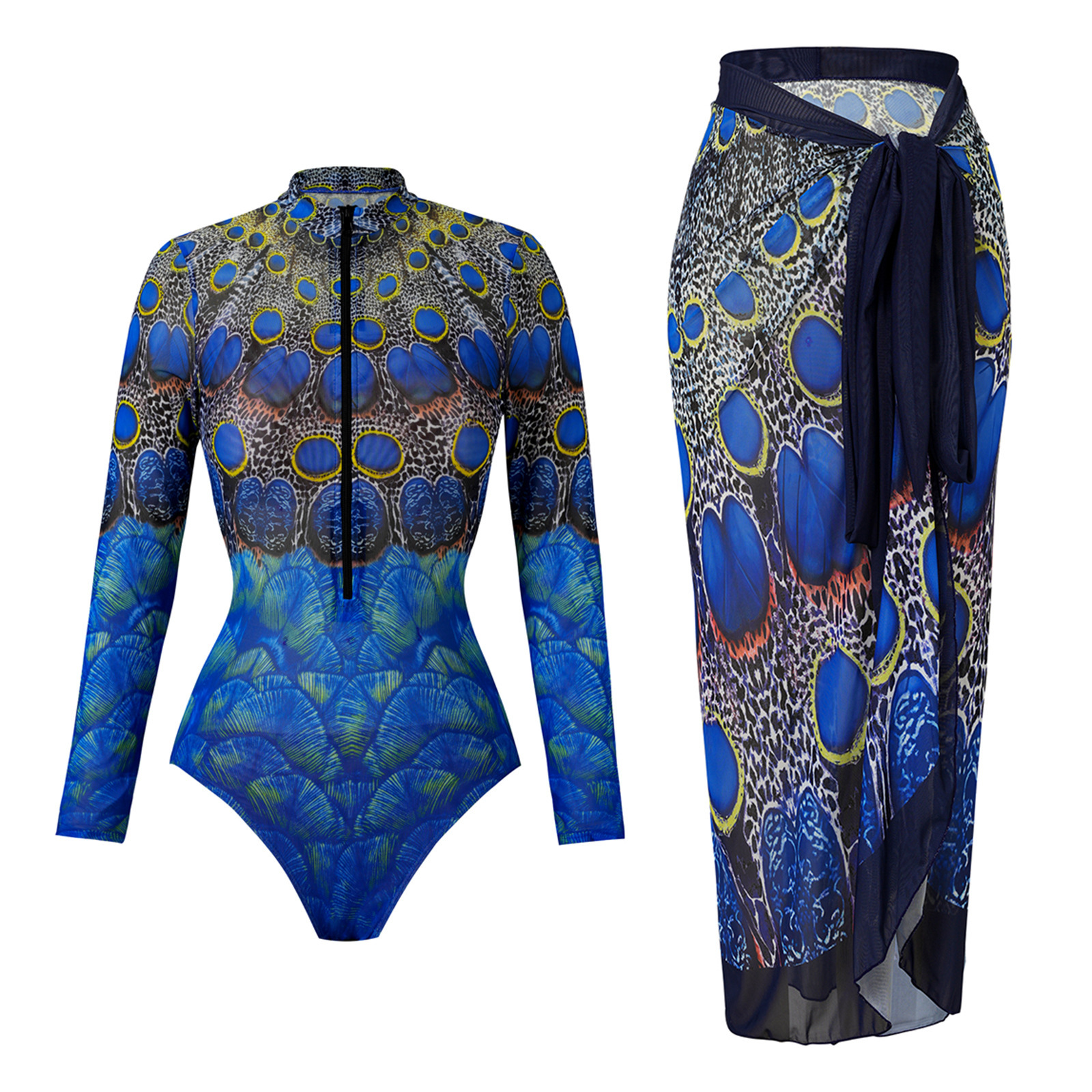 Women's Retro Mesh Long-sleeve One-piece Swimsuit For Beach And Pool_voghion.com