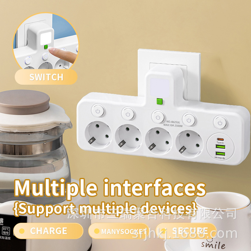 Russian European Standard One-To-Three, One-To-Four, One-To-Five Converter Socket Usbc Port Smart European Standard Socket