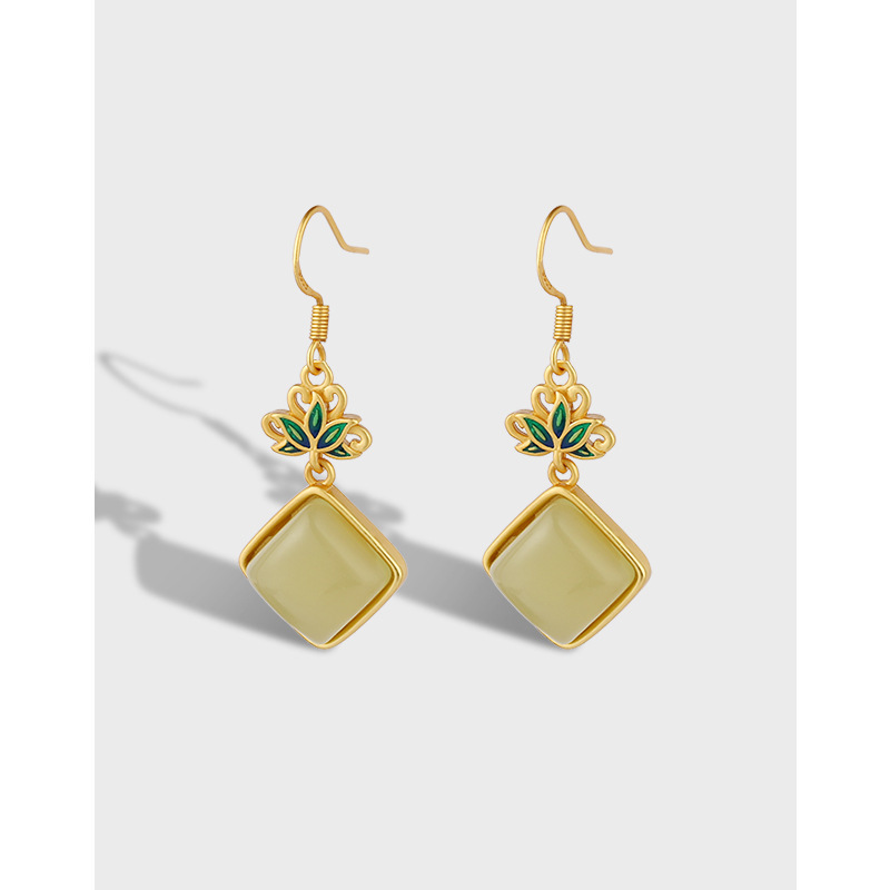 National style Lotus earrings female enamel gradient color advanced niche design earrings flower ancient style simple all-match style