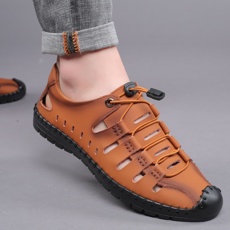Verano nuevos hombres Sandalias Zapatos casuales de cuero hueco transpirable agujero zapatos de cuero fábrica al por mayor