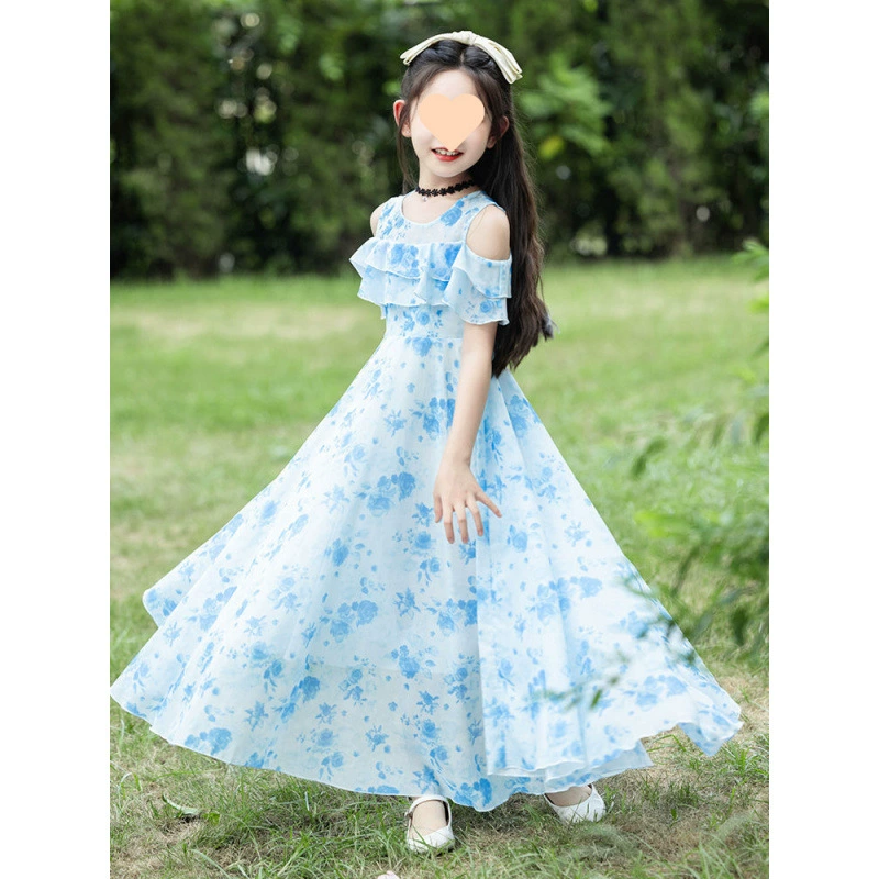 Summer children's summer clothing, small princess costume, sleevless dress, skirt, western style, floral print, for teenagers