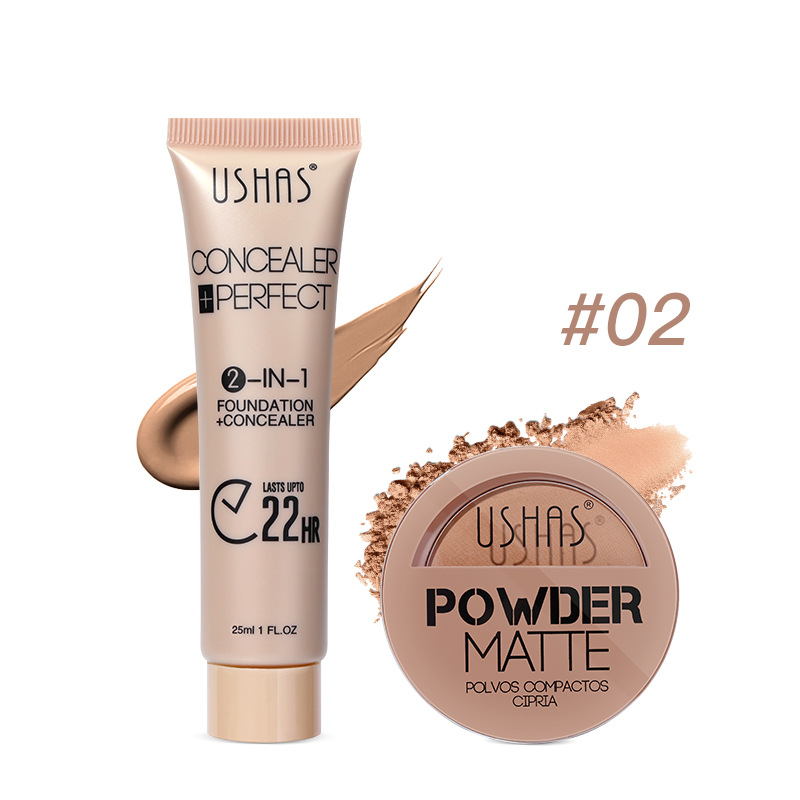 USHAS Cross-border spot maquillaje en polvo base líquida juego de combinación impermeable sin maquillaje para iluminar el tono de la piel Amazon