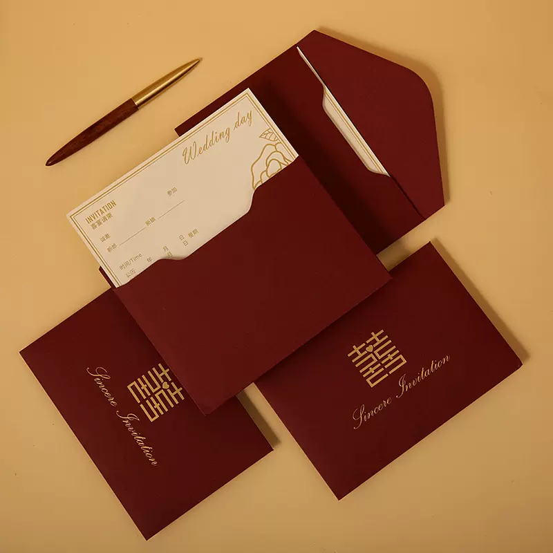 新款结婚请柬批发 创意高档中式婚礼请帖个性婚庆喜帖邀请函