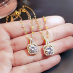 江铭韩版超仙气质方包镀18k黄金色小方钻吊坠项链女微镶锆石ins锁