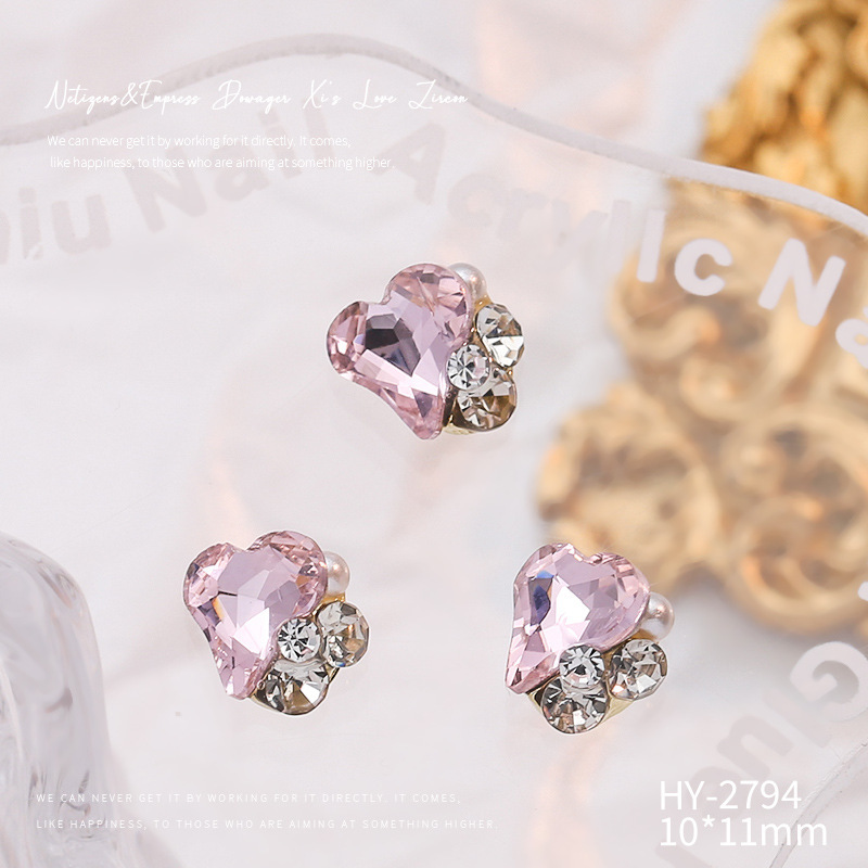 Celebridad en línea Maillard joyería de uñas de cristal pila diamante producto terminado flash torcido corazón grasa cuadrado hecho a mano perla joyería de uñas