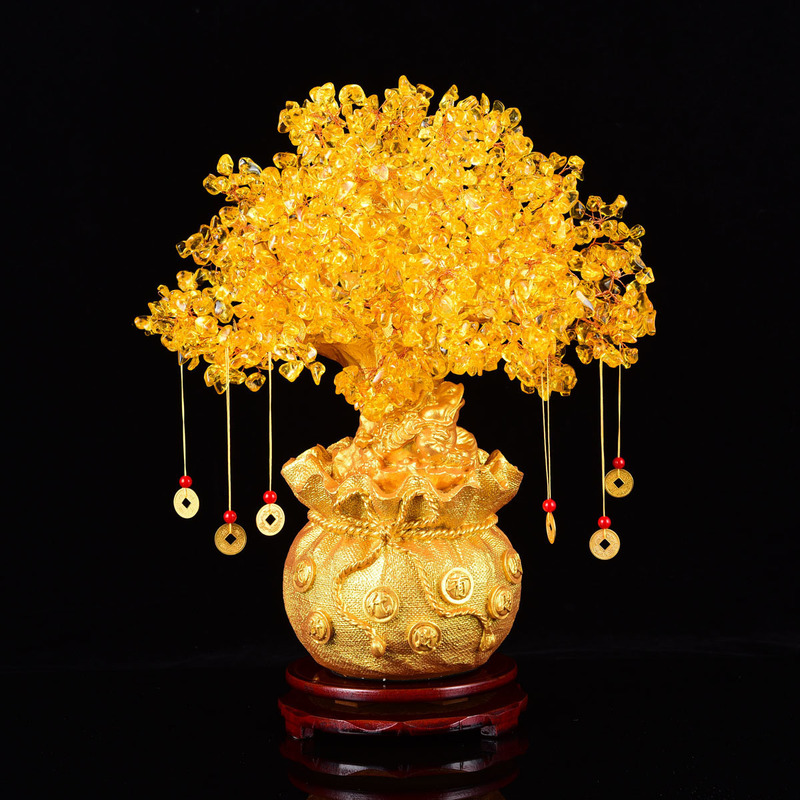 Factory direct Wholesale natural crystal fortune tree money bag tree fortune tree business craft gift ornaments