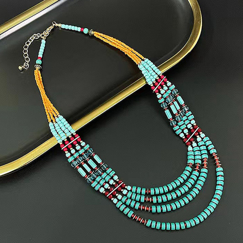 European and American fashion simple bohemian ethnic style retro temperament water drop turquoise women's earrings necklace set
