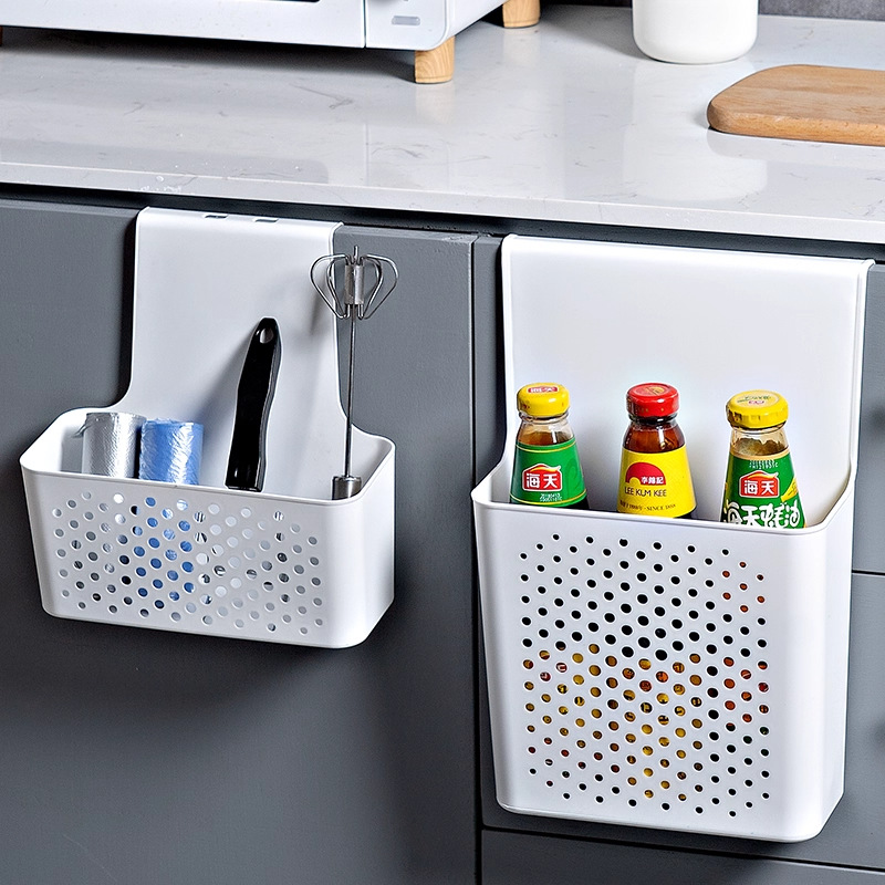Wall-Mounted Storage Box Kitchen Cabinet Door Inner Shelf Hook Cling Film Cabinet Door Hanging Basket Organizer Storage Rack