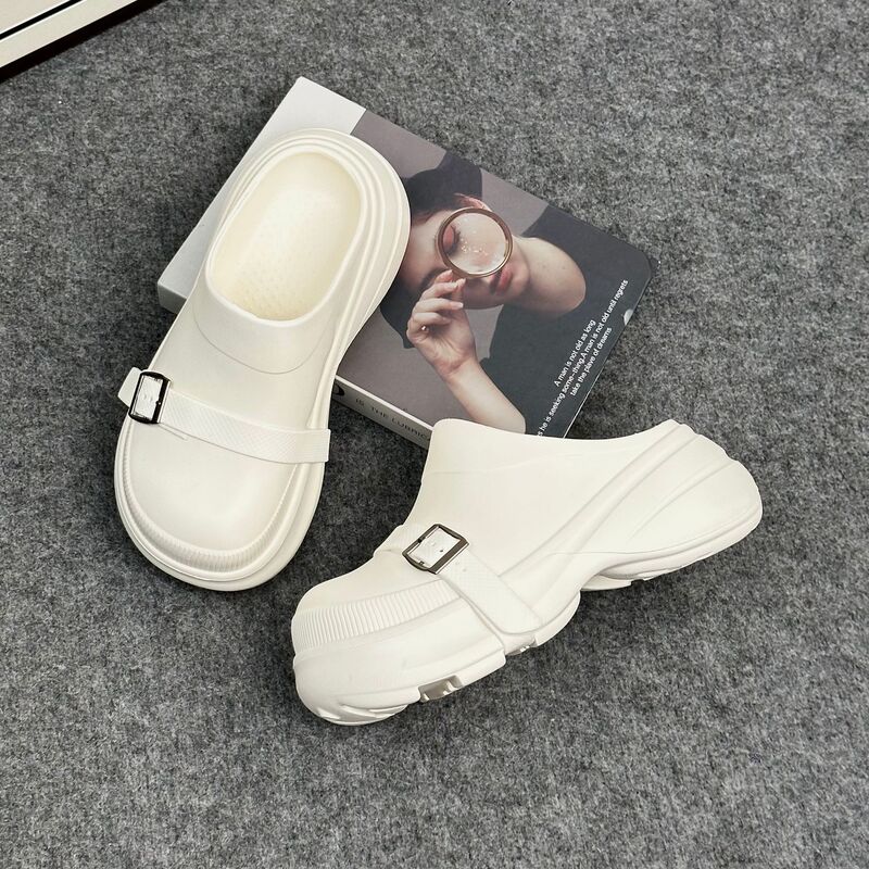 Birkenstock Shoes for Summer Outer Wear, Buckle Non-Slip Toe Half Slippers, Thick-Soled Eva Breathable, Wear-Resistant Camping Style Sandals