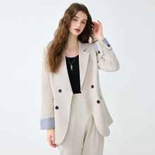 米白色西装外套职业女装春秋新款双排扣休闲小个子高级感西服套装