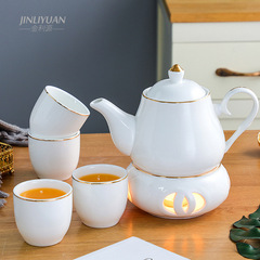 酒店飯店會所高溫陶瓷茶壺 保溫茶壺茶杯耐熱水壺 金邊大容量茶具