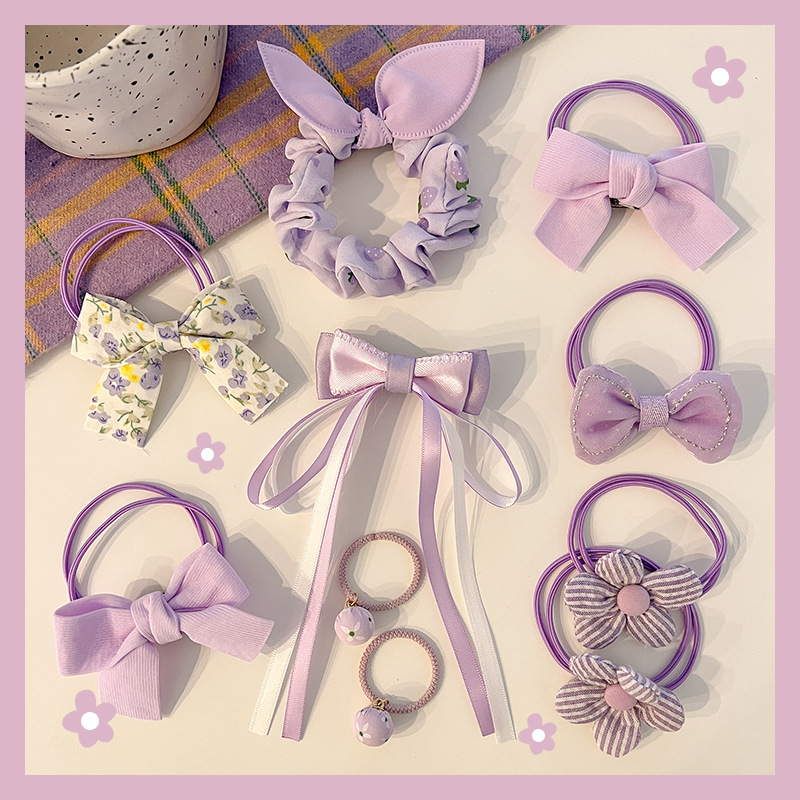 Petite Fleur Bowknot En Caoutchouc Bande De Cheveux 10-pièces Ensemble display picture 1