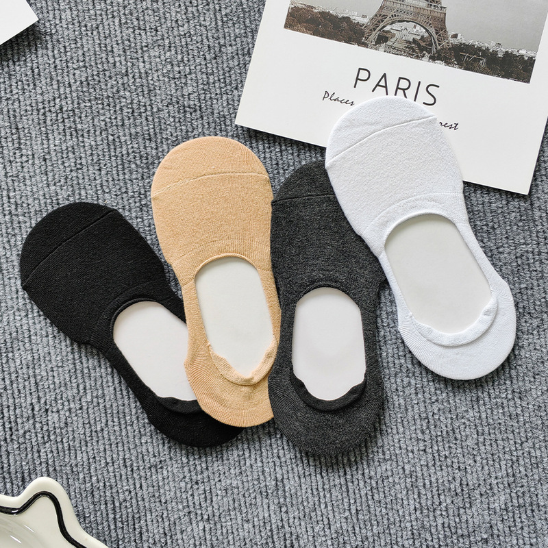 High quality pure cotton boat socks exported to Japan and Korea for men and women autumn and winter thick solid color silicone non-slip shallow mouth invisible short socks