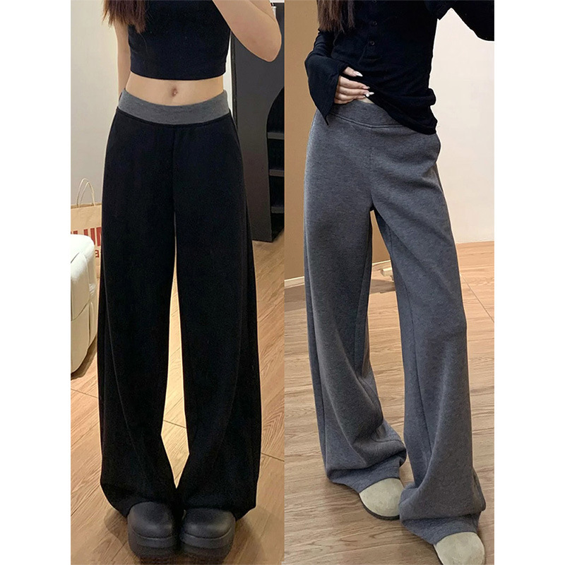 Stitched Contrasting Color Wide-Leg Pants for Women 2025 Spring & Fall Sports Pants Low-Waisted Straight Pants Floor-Length Low-Waisted Extended Knitted Pants Stitched Contrasting Color Wide-Leg Pants for Women 2025 Spring & Fall Sports Pants Low-Waisted Straight Pants Floor-Length Low-Waisted Extended Knitted Pants