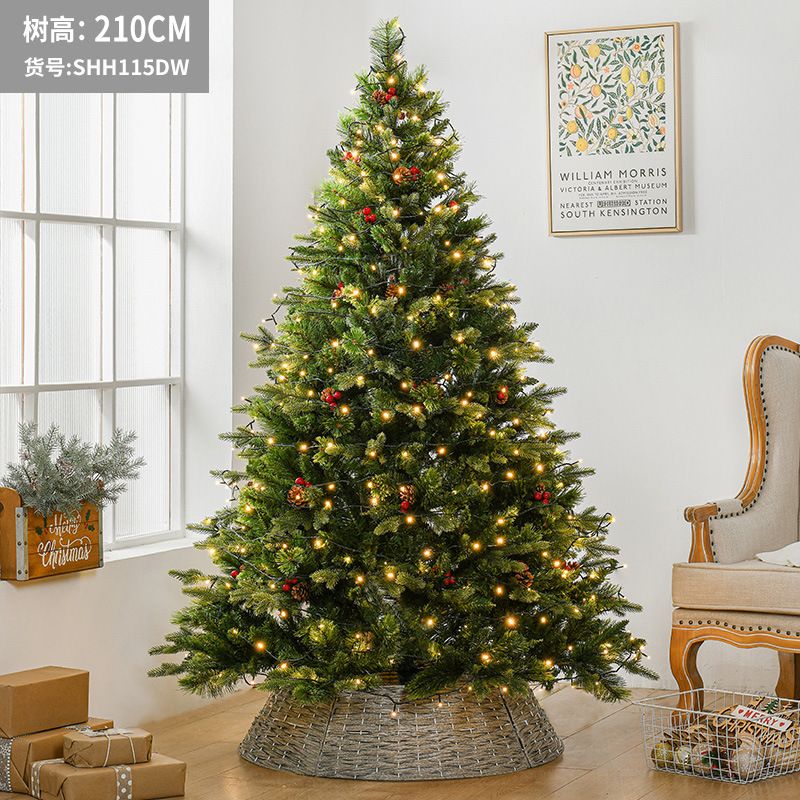 Hong Kong Heng Navidad transfronteriza 2,4 m gran conjunto de lujo árbol de Navidad hoja mixta con fruta decoración del hogar árbol de Navidad