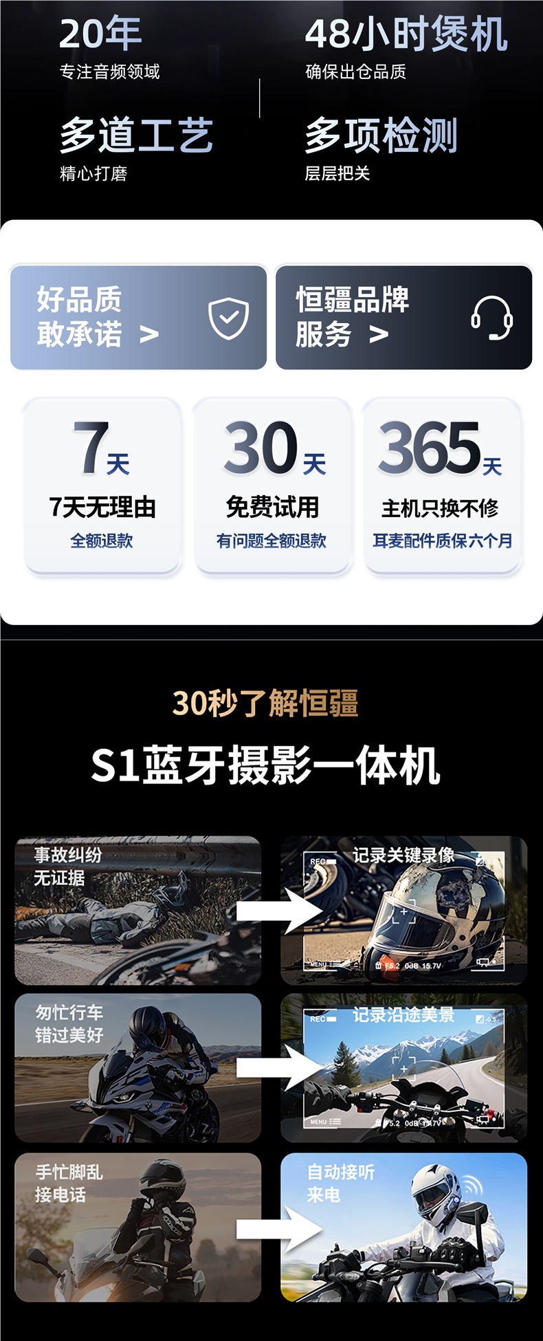 Hengjiang S1 helmet Bluetooth headset with integrated camera, music playback, navigation, waterproof, noise reduction, and ultra-long battery life