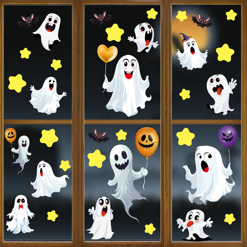 ハロウィーン幽霊静電貼り万聖夜祝日パーティー装飾ガラス窓貼りコウモリ風船表情シール|undefined