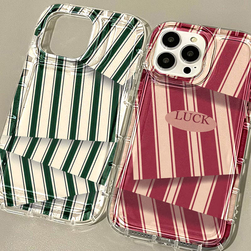 Suitable for Iphone17Promax Couple 84% off Stacked Striped Red and Green Phone Case 15Pro Classy Anti-Fall Protection 14/13