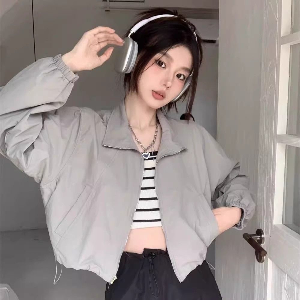 潮流休闲款轻薄短款长袖防晒衣立领户外防晒服薄外套女