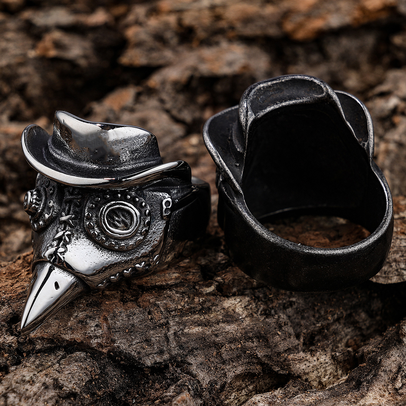Retro Punk Crow 304 Stainless Steel Men'S Rings display picture 2