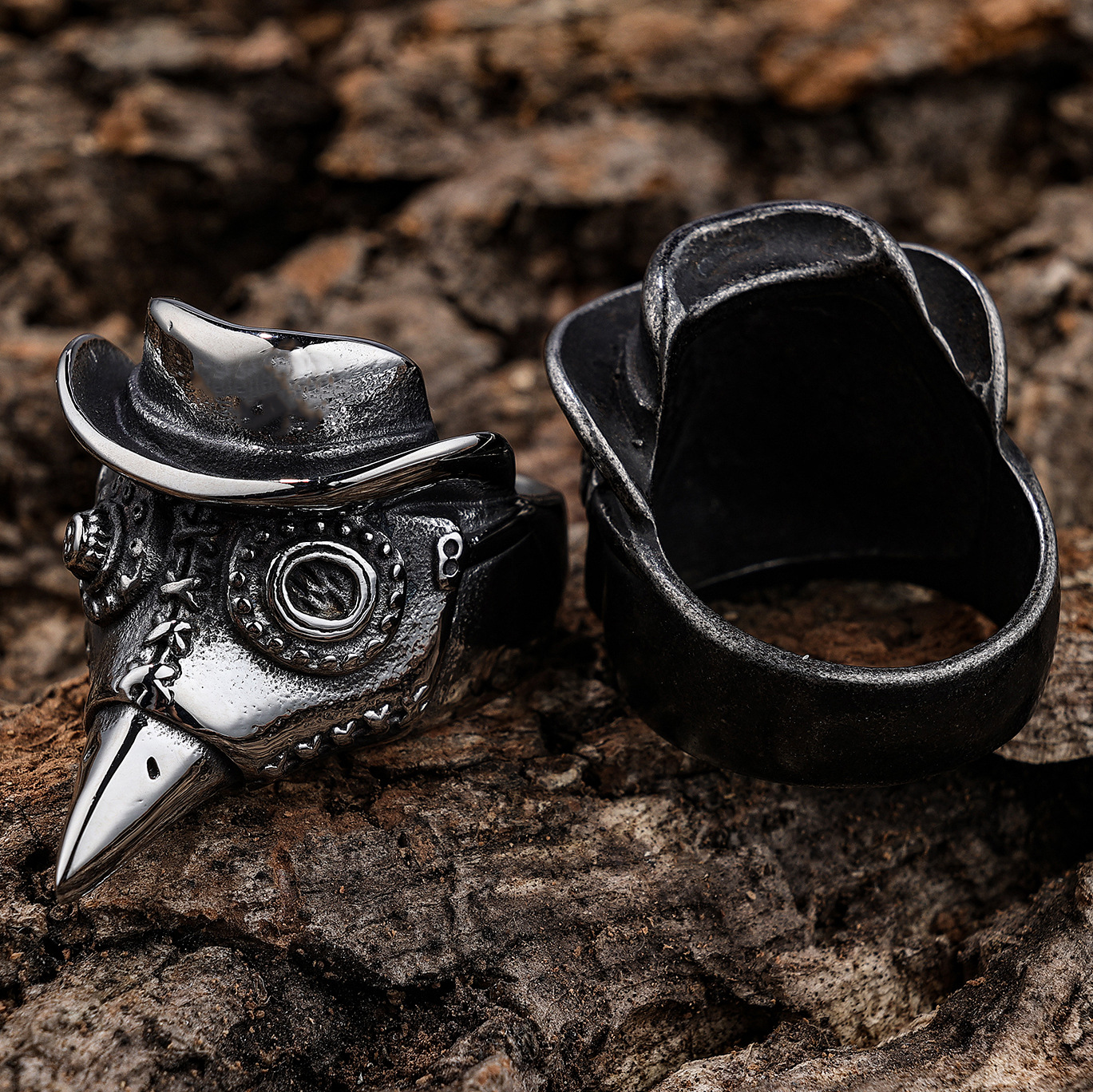 1 Piece Quantity Holiday, Street Occasion Men'S Retro Punk Rings Crow 304 Stainless Steel Punk Rings